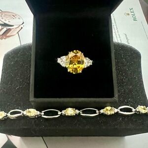 Yellow White CZ Ring & Bracelet Set Sterling Silver Size 7 NWOT